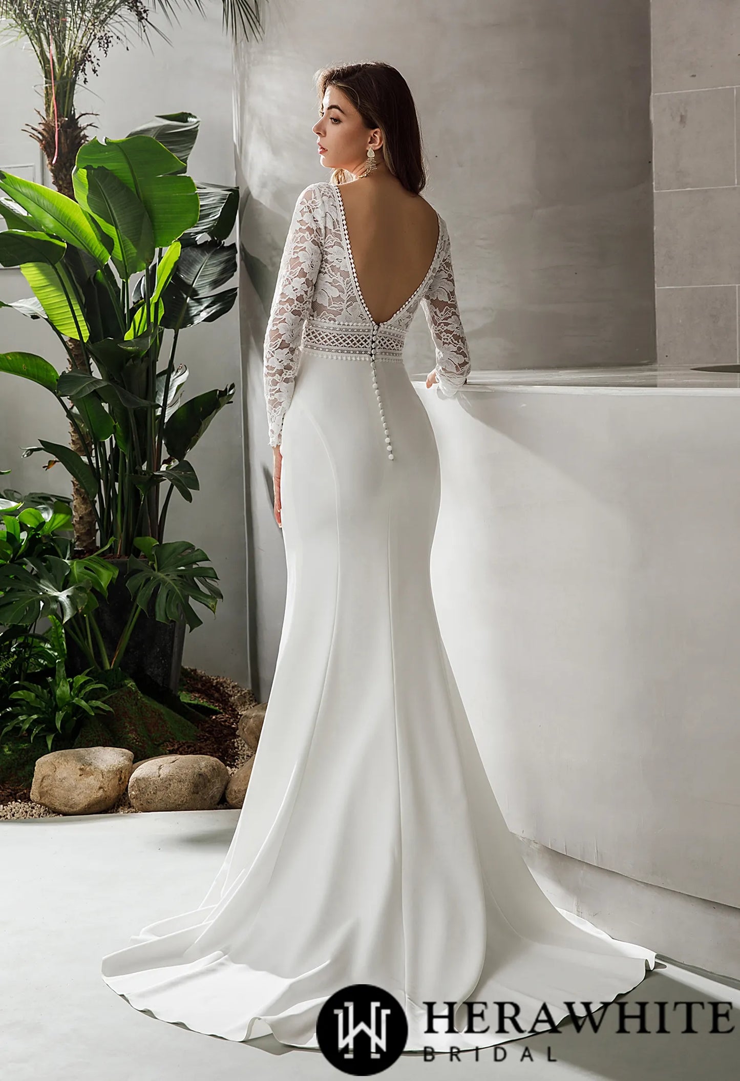 Boho Mermaid Long Sleeve Plunging V-neck Wedding Dress