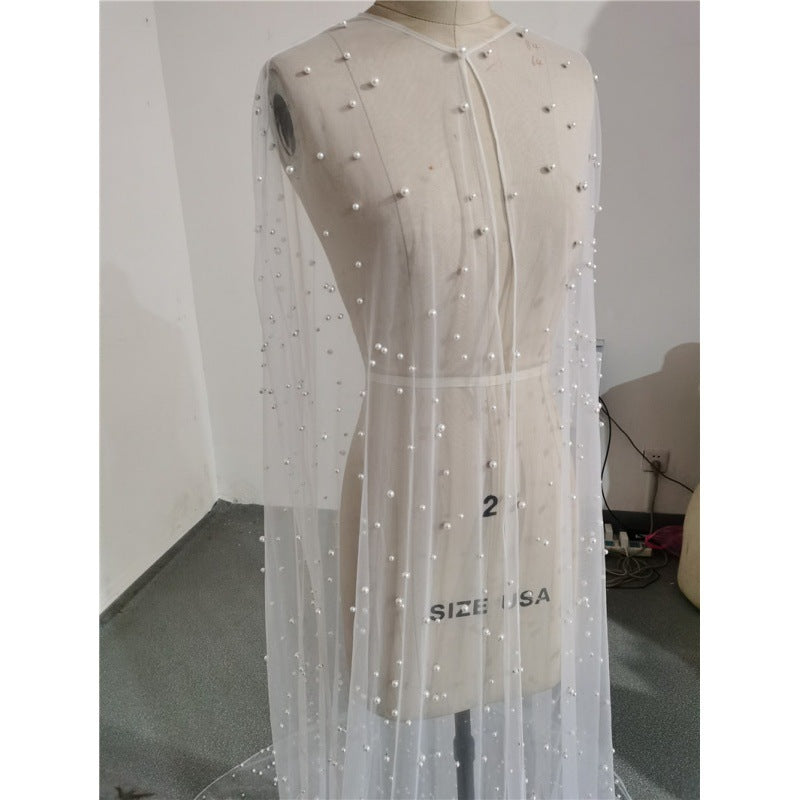 Women's Pearl Long Wedding Tulle Shawl