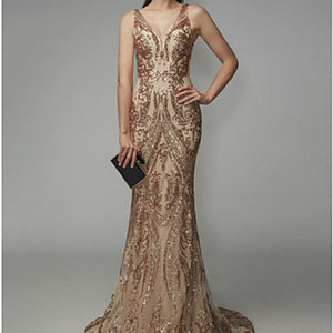 Gold Sequin Ladies Formal Evening Gown