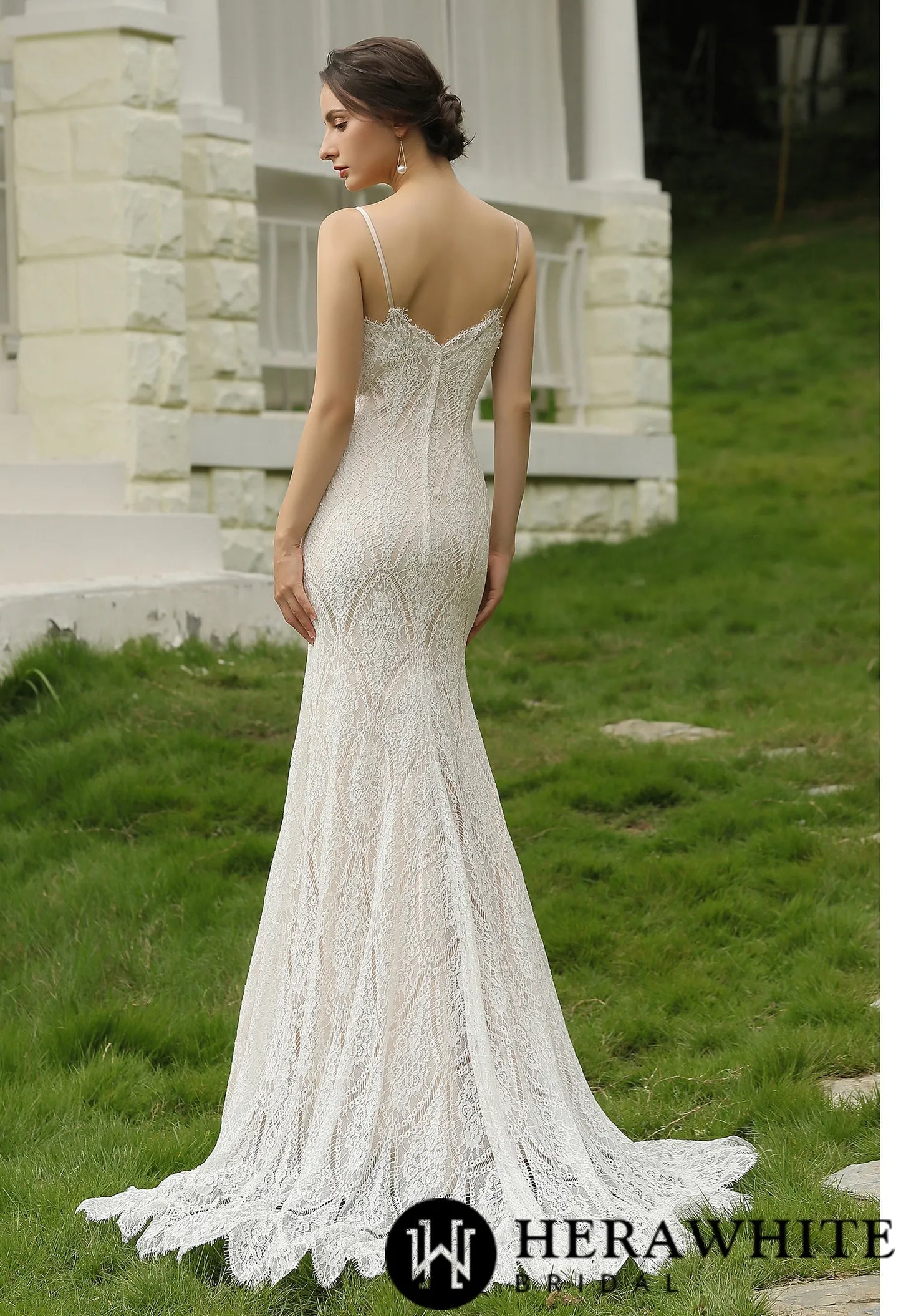 Spaghetti Straps Lace Sheath Wedding Dress