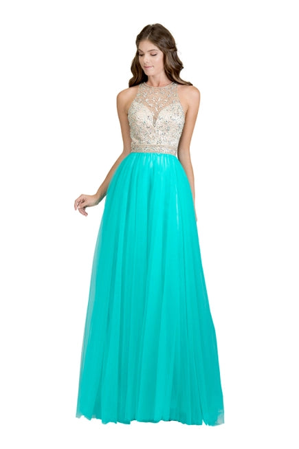 An Exquisite Sleeveless and Rhinestone Prom Dress