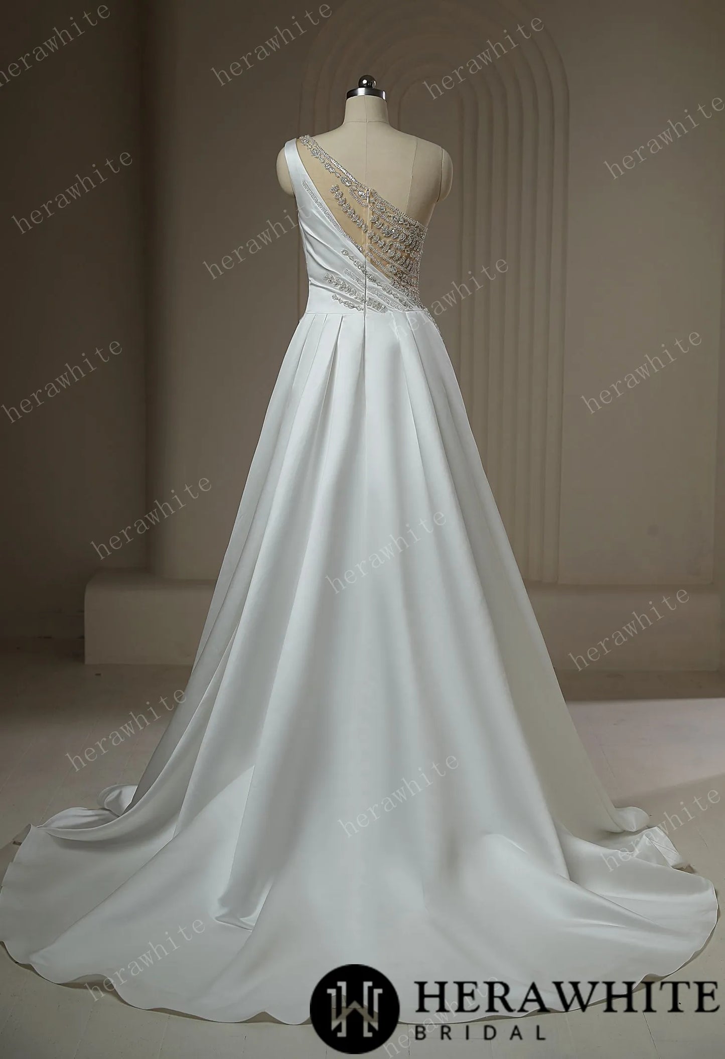 Rhinestone Draped Illusion Back Wedding Dress By HeraWhite