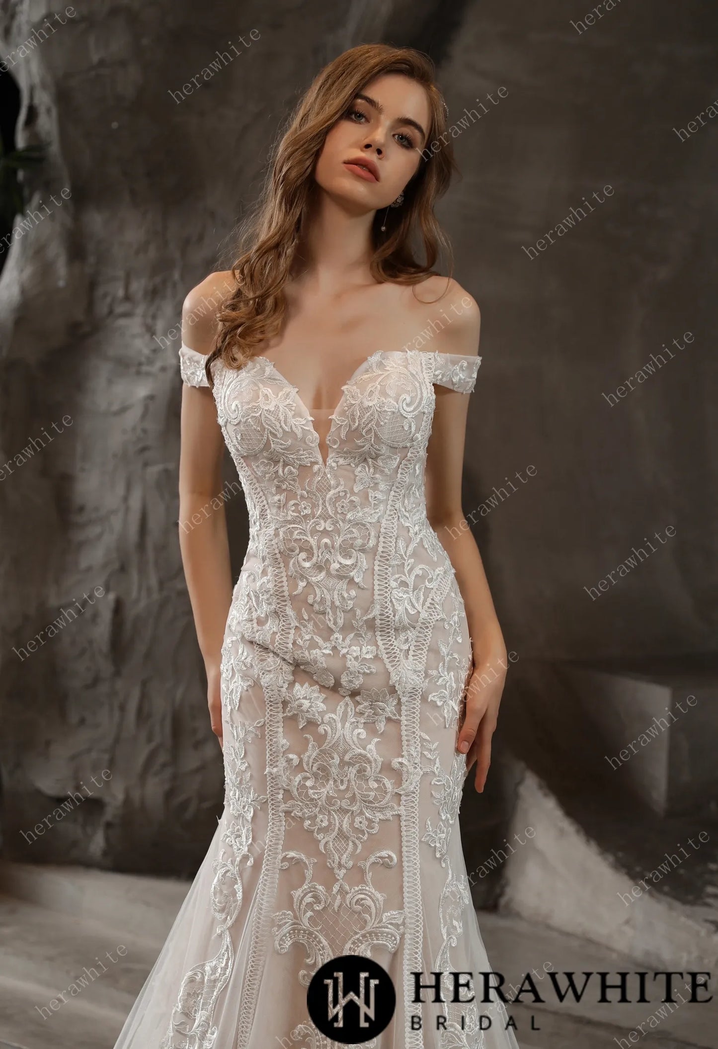 Gorgeous Lace Fit and Flare Bridal Gown with Detachable Train