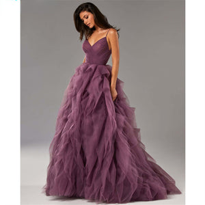 Spaghetti-strap Flowing Mesh Long Evening Gown