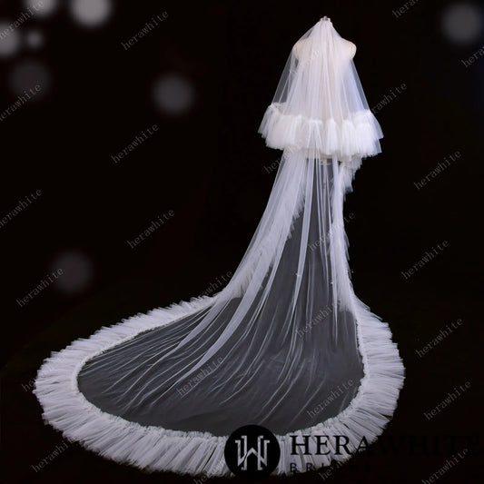 Two-tier Cathedral Length Ruffled Bridal Veil