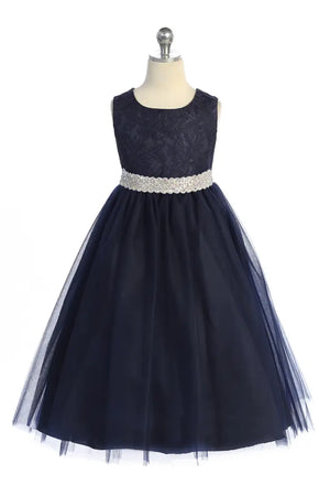 Long Lace Dress w Thick Rhinestone Trim