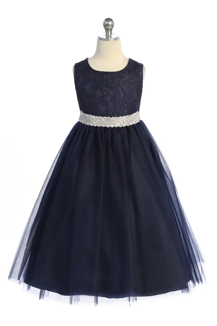 Long Lace Dress w Thick Rhinestone Trim