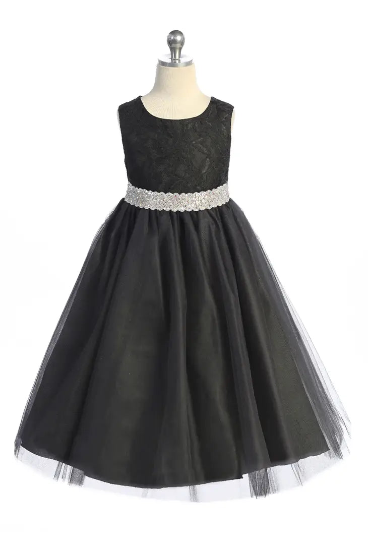 Long Lace Dress w Thick Rhinestone Trim