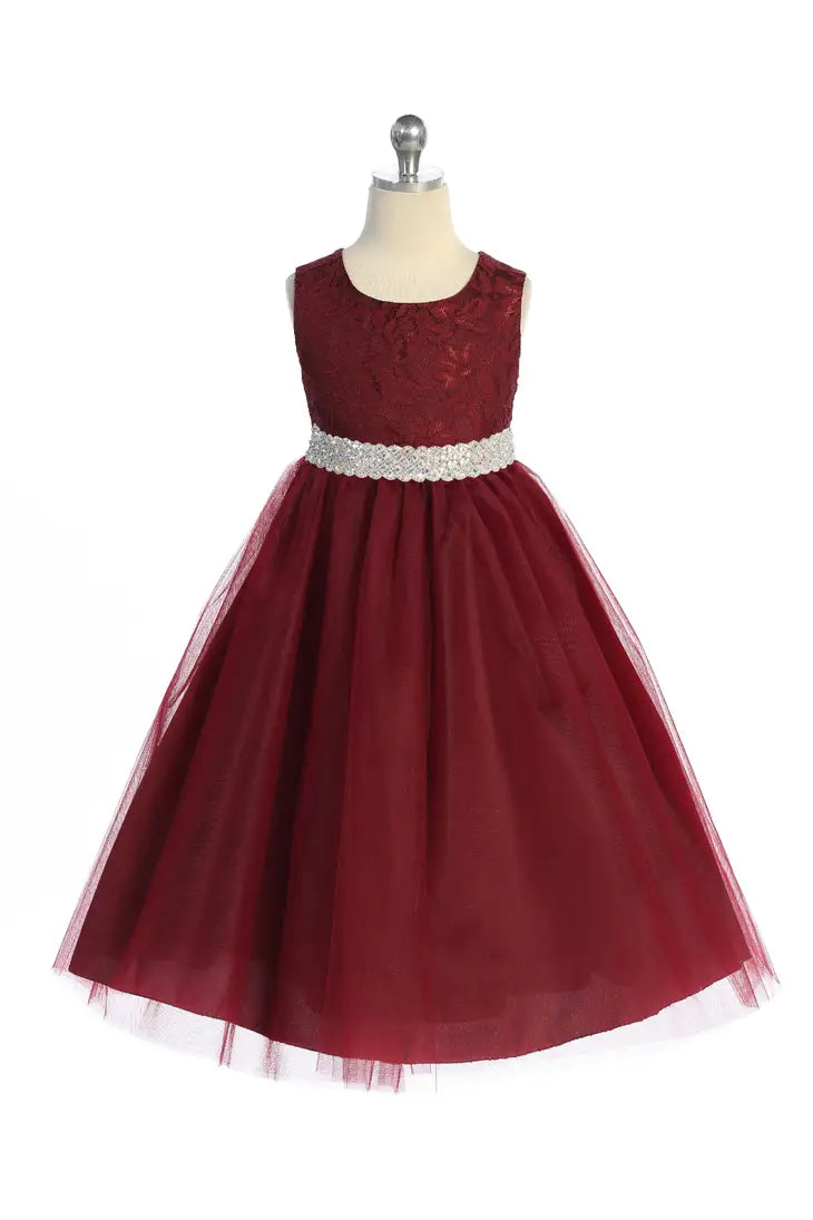 Long Lace Dress w Thick Rhinestone Trim