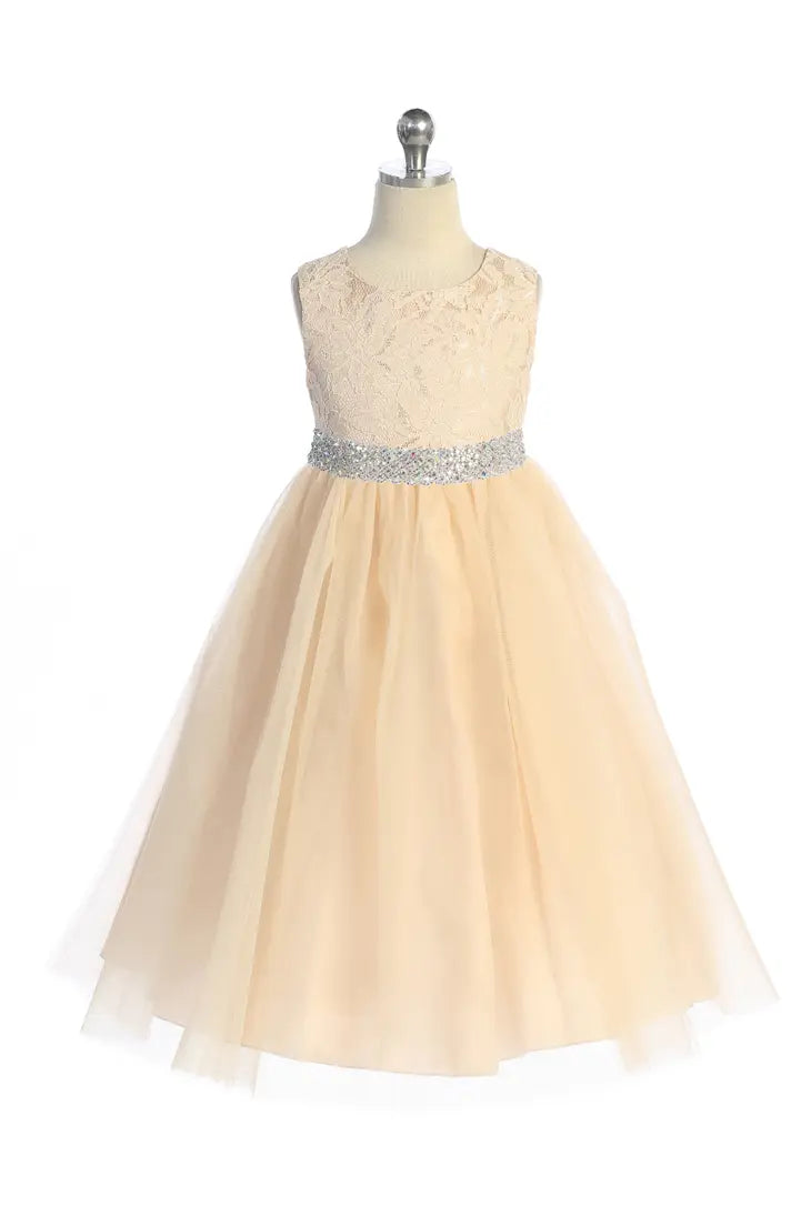 Long Lace Dress w Thick Rhinestone Trim