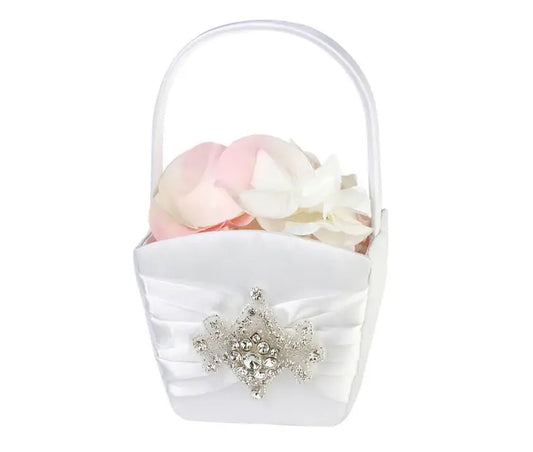 Elegant White Jeweled Flower Girl Basket
