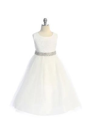 Long Lace Dress w Thick Rhinestone Trim