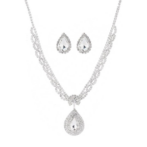 Rhinestone Drop Pendant Necklace  and Earrings Set