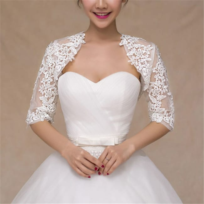 Bridal Patchwork Lace Shawl Bolero with Peep Back Lace Design