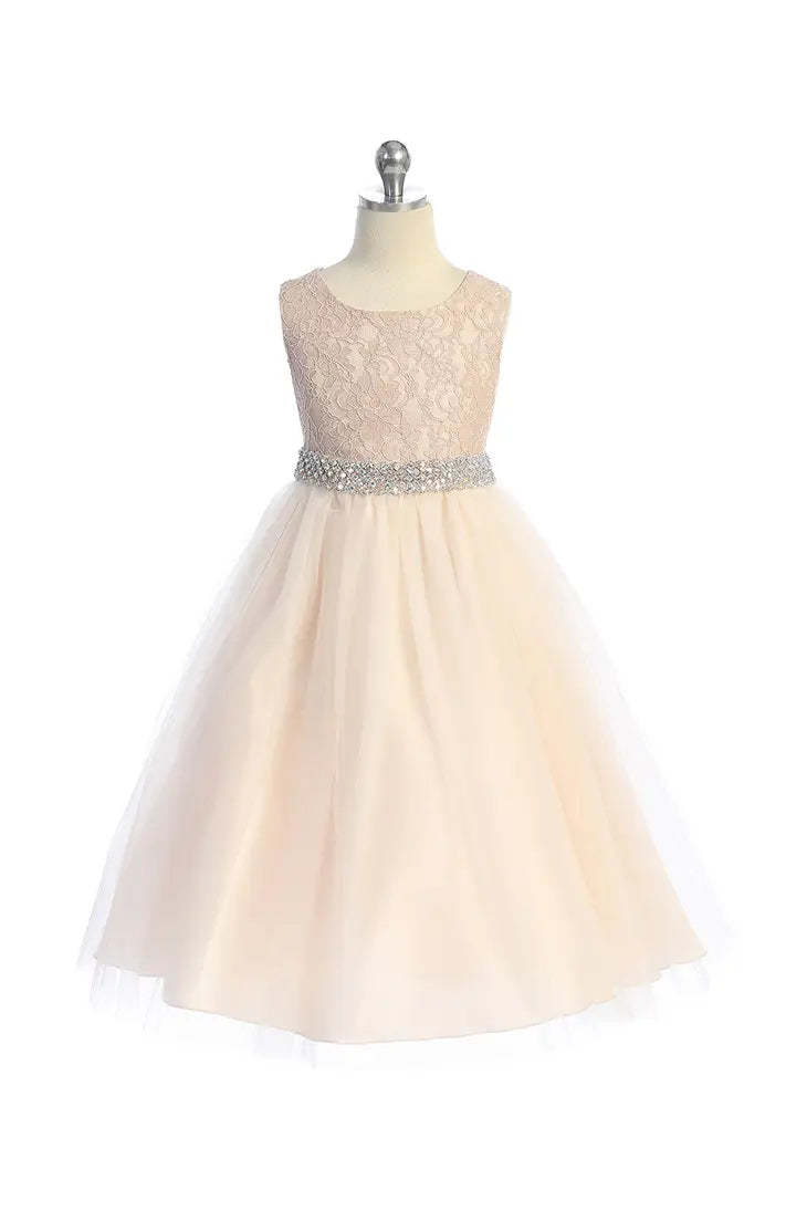 Long Lace Dress w Thick Rhinestone Trim