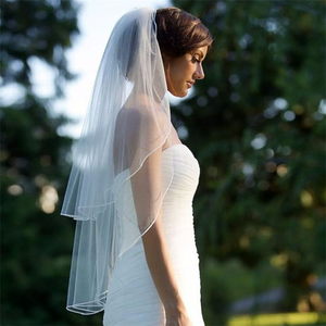 Elegant Double Layer Satin Trim Wedding Veil
