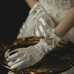 Satin Wedding Gloves Elegant Bowtie Hollow Out
