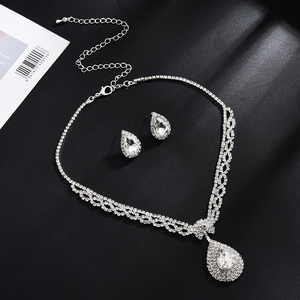 Rhinestone Drop Pendant Necklace  and Earrings Set