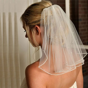 Unique Single Layer Pearl Beaded Wedding Veil