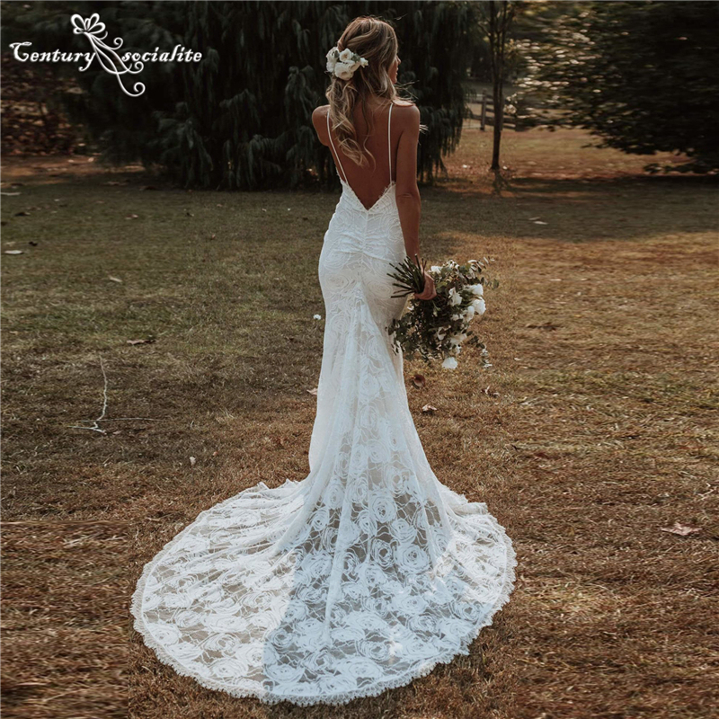 Lovely Lace Patchwork Backless Bohemian Wedding Dress