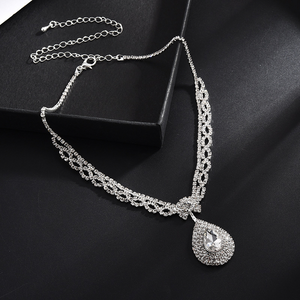 Rhinestone Drop Pendant Necklace  and Earrings Set