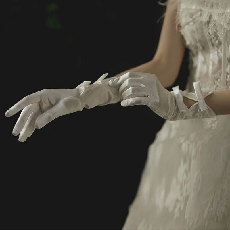 Satin Wedding Gloves Elegant Bowtie Hollow Out