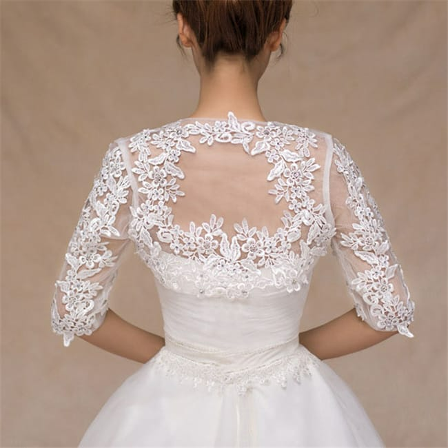 Bridal Patchwork Lace Shawl Bolero with Peep Back Lace Design