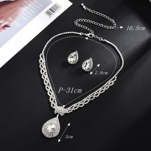 Rhinestone Drop Pendant Necklace  and Earrings Set