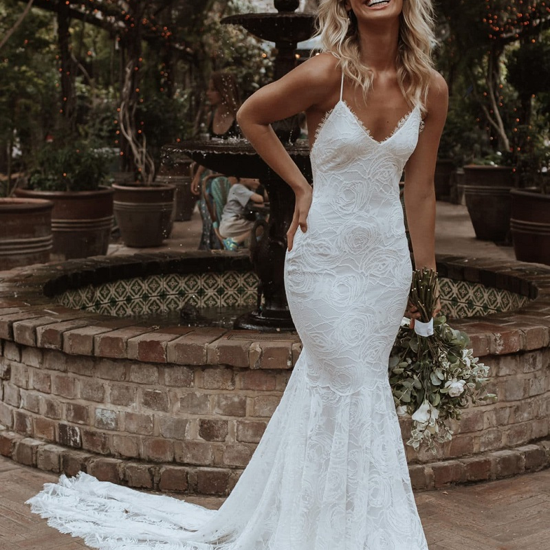 Lovely Lace Patchwork Backless Bohemian Wedding Dress